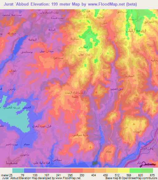 Jurat `Abbud,Syria Elevation Map