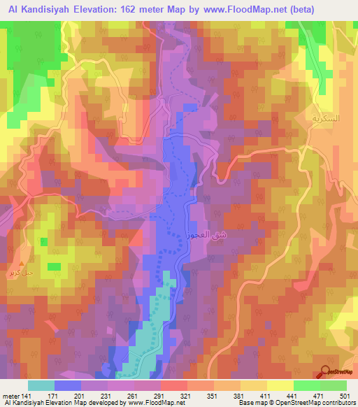 Al Kandisiyah,Syria Elevation Map