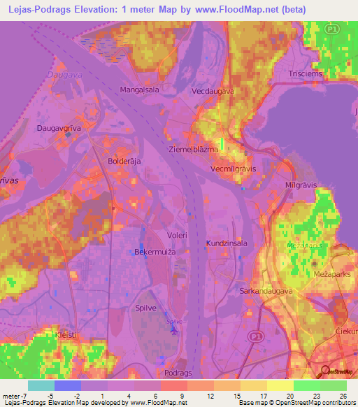 Lejas-Podrags,Latvia Elevation Map