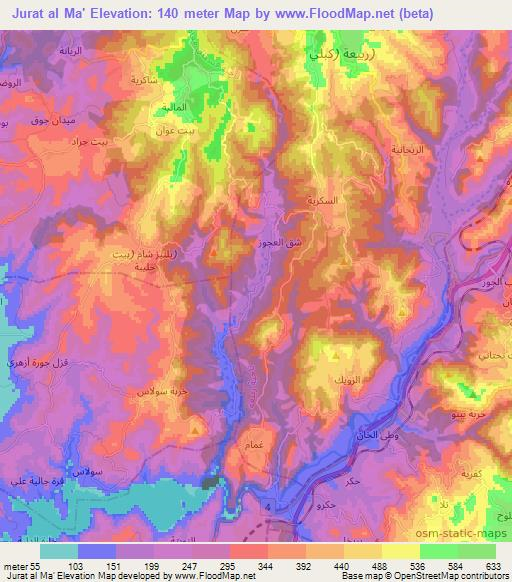 Jurat al Ma',Syria Elevation Map