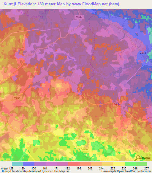 Kurmji,Latvia Elevation Map