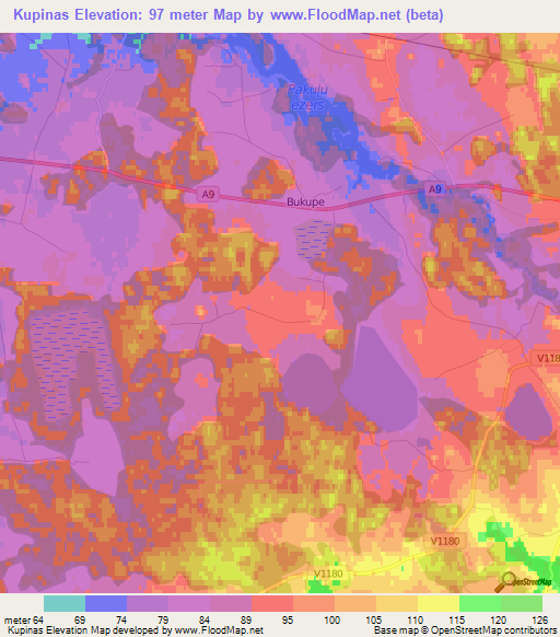 Kupinas,Latvia Elevation Map