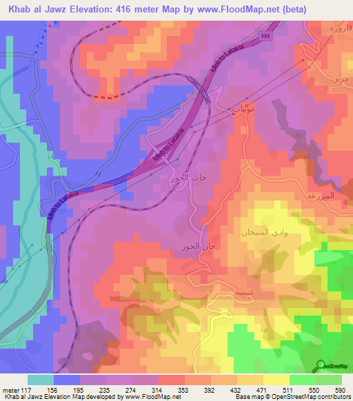 Khab al Jawz,Syria Elevation Map