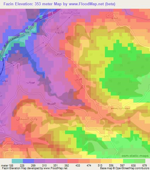 Fazin,Syria Elevation Map
