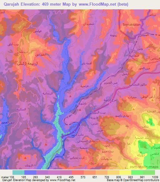 Qarujah,Syria Elevation Map