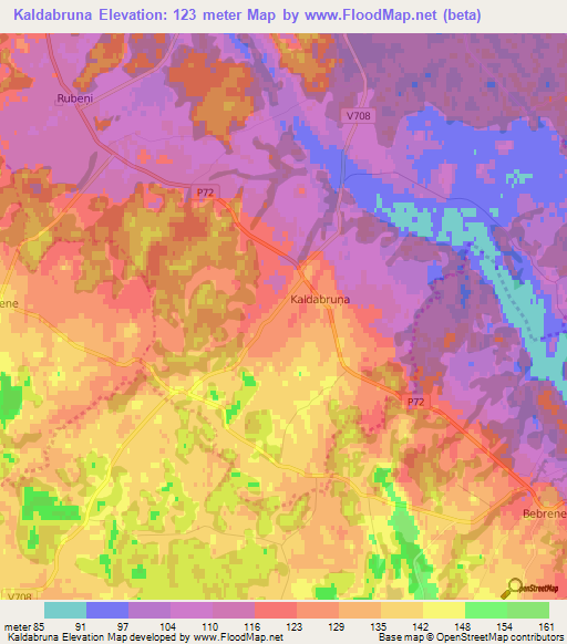 Kaldabruna,Latvia Elevation Map