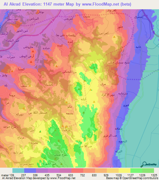 Al Akrad,Syria Elevation Map