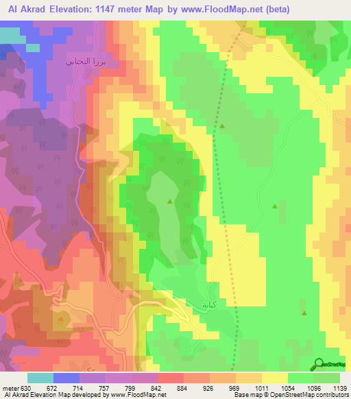 Al Akrad,Syria Elevation Map
