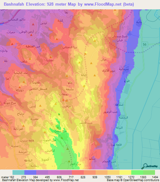 Bashnafah,Syria Elevation Map