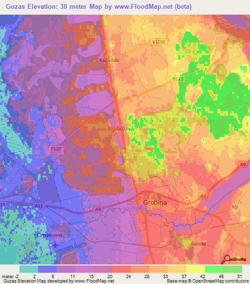 Guzas,Latvia Elevation Map