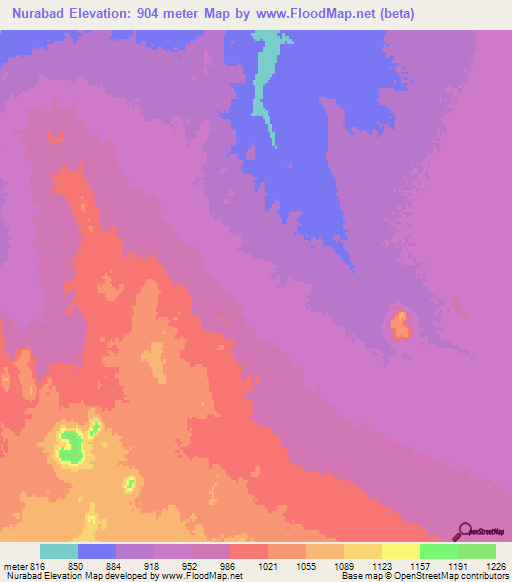 Nurabad,Iran Elevation Map