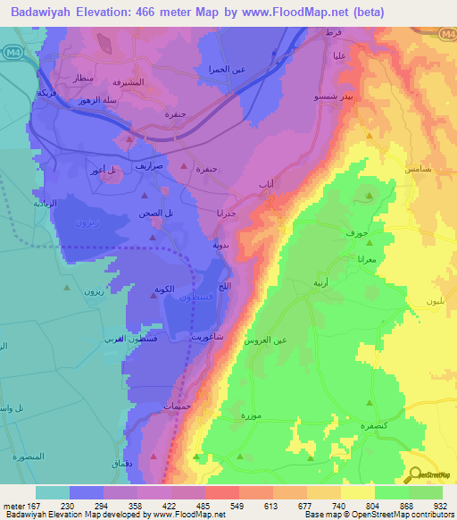 Badawiyah,Syria Elevation Map