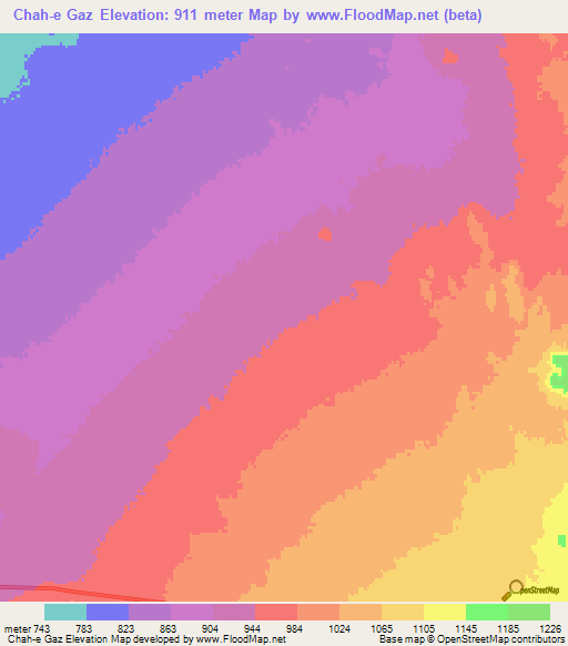 Chah-e Gaz,Iran Elevation Map