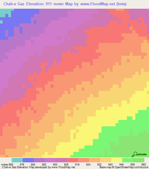 Chah-e Gaz,Iran Elevation Map