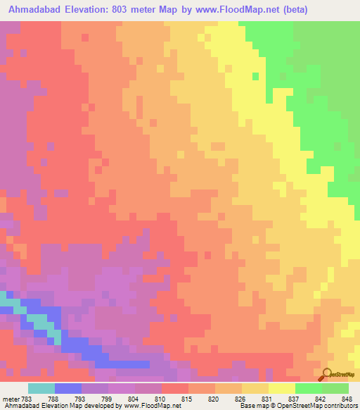 Ahmadabad,Iran Elevation Map
