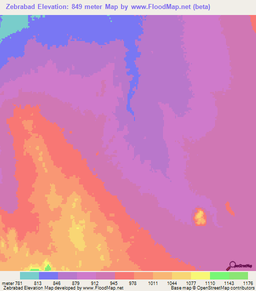 Zebrabad,Iran Elevation Map