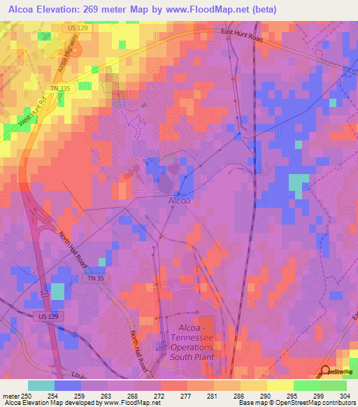 Alcoa,US Elevation Map