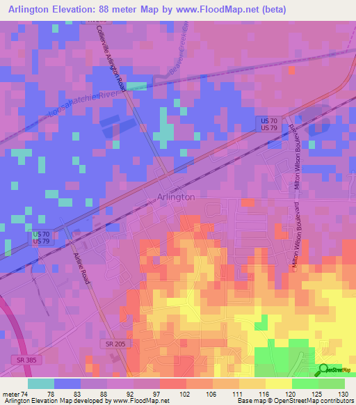 Arlington,US Elevation Map