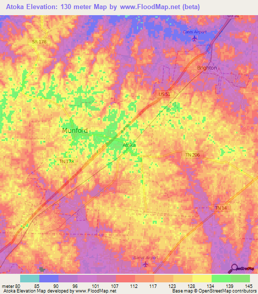 Atoka,US Elevation Map