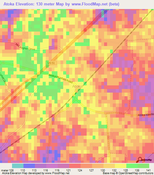 Atoka,US Elevation Map