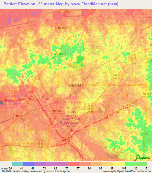 Bartlett,US Elevation Map