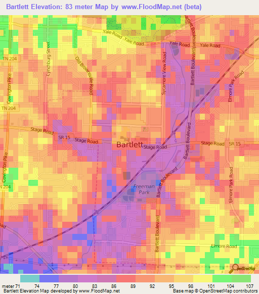 Bartlett,US Elevation Map