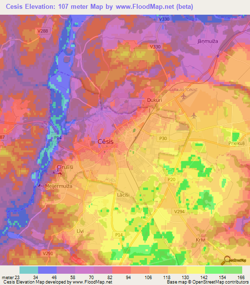 Cesis,Latvia Elevation Map