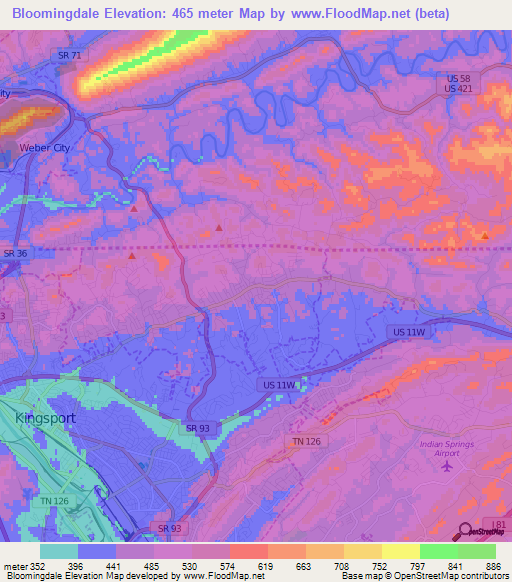 Bloomingdale,US Elevation Map