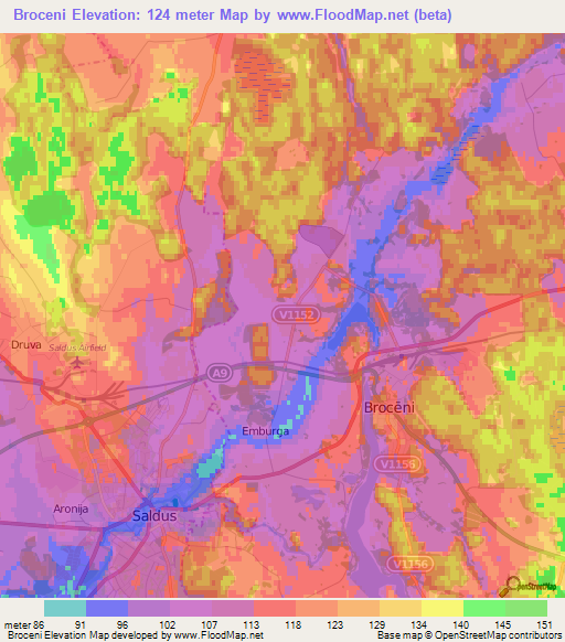 Broceni,Latvia Elevation Map