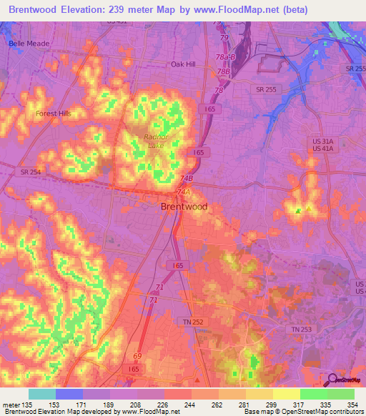 Brentwood,US Elevation Map