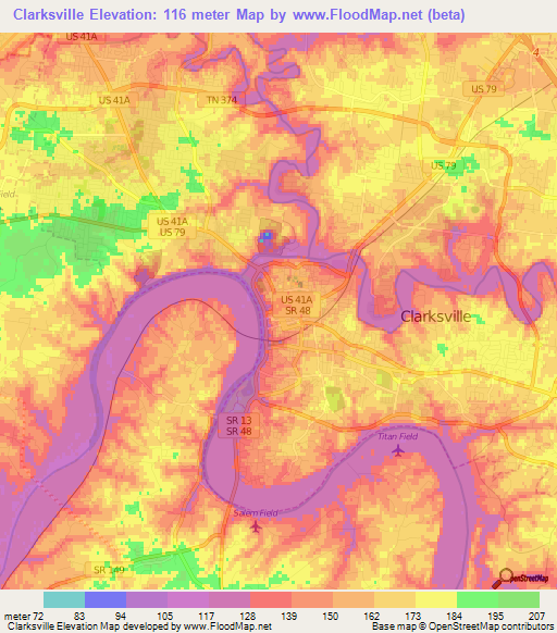 Clarksville,US Elevation Map