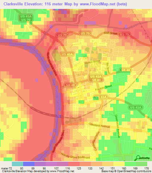 Clarksville,US Elevation Map