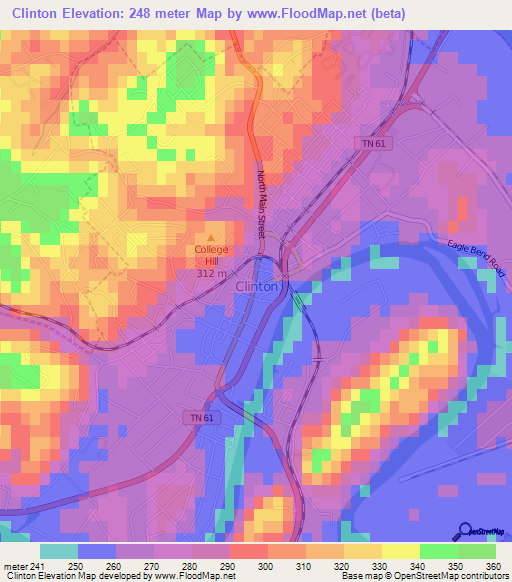 Clinton,US Elevation Map