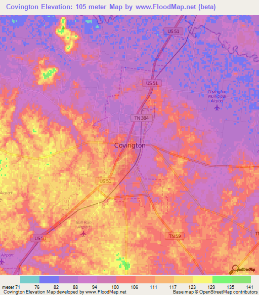 Covington,US Elevation Map