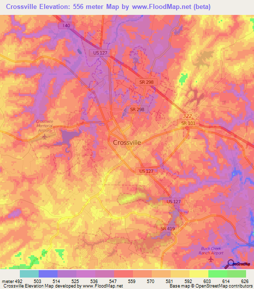 Crossville,US Elevation Map