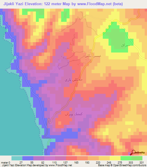Jijakli Yazi,Syria Elevation Map