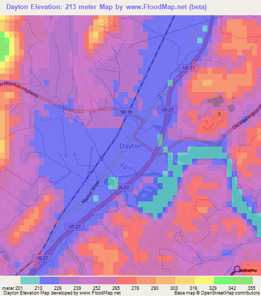 Dayton,US Elevation Map