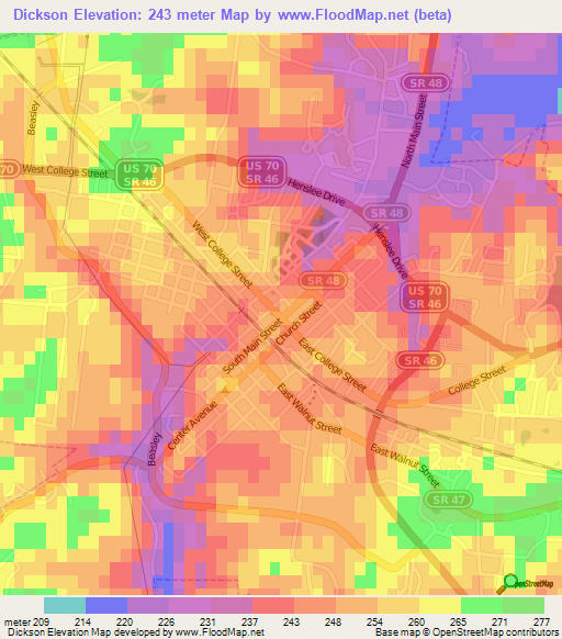 Dickson,US Elevation Map