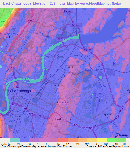 East Chattanooga,US Elevation Map