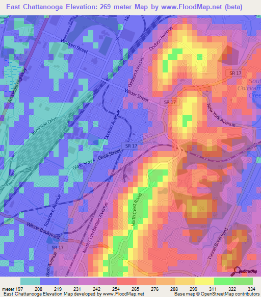 East Chattanooga,US Elevation Map