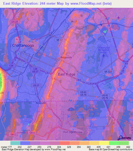 East Ridge,US Elevation Map