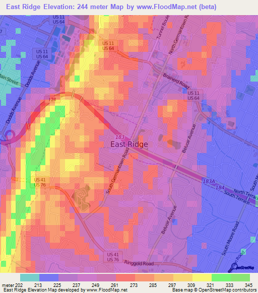East Ridge,US Elevation Map