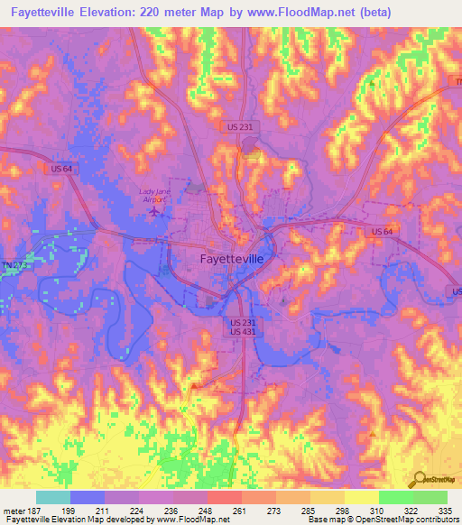 Fayetteville,US Elevation Map