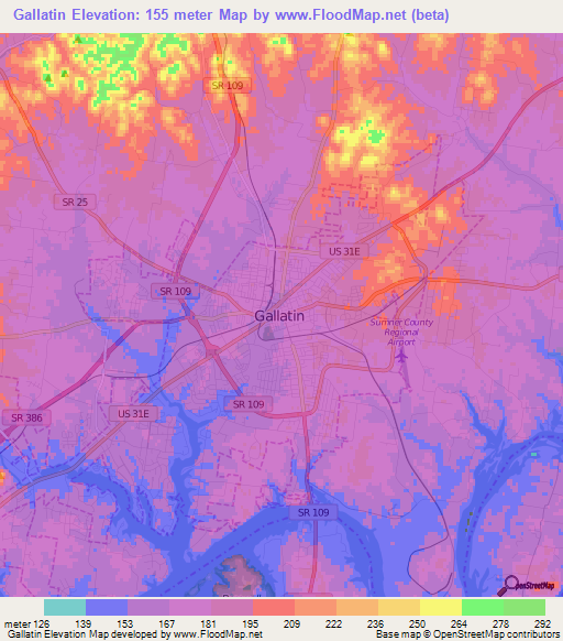 Gallatin,US Elevation Map