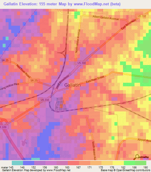 Gallatin,US Elevation Map