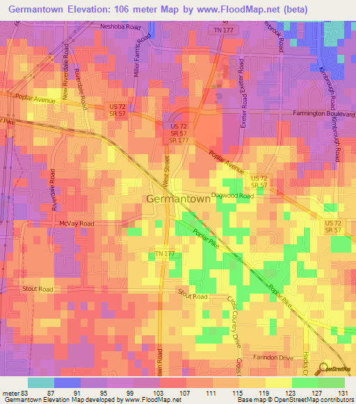 Germantown,US Elevation Map