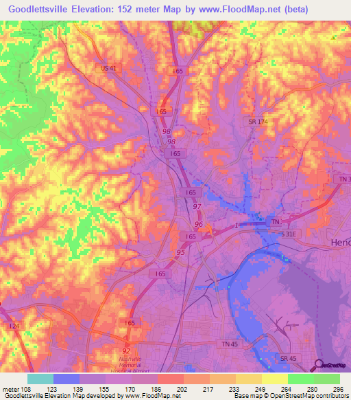 Goodlettsville,US Elevation Map