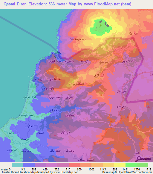 Qastal Diran,Syria Elevation Map