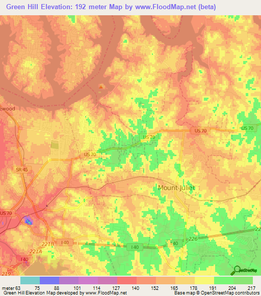 Green Hill,US Elevation Map