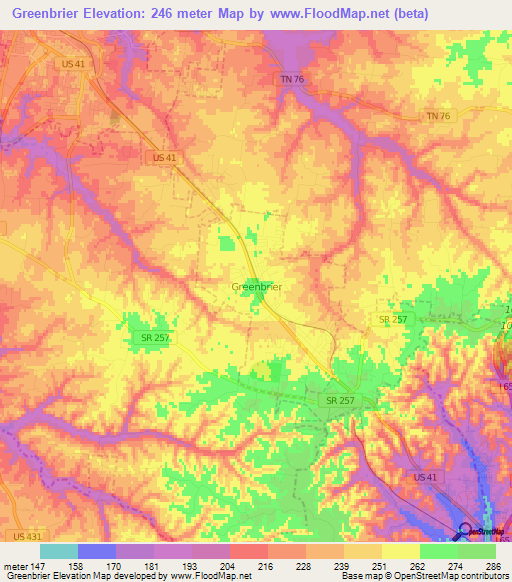 Greenbrier,US Elevation Map